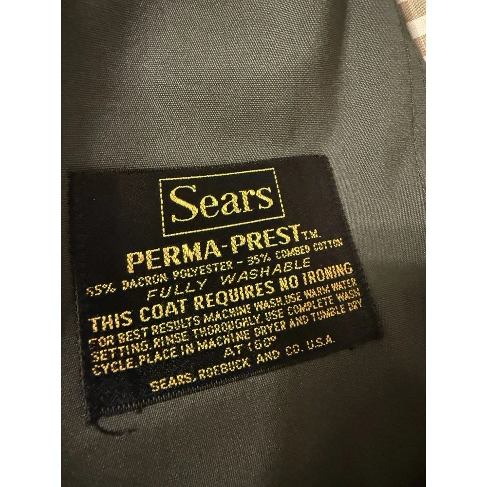 Vintage SEARS Perma Prest Trench Coat Hunter Green Button Liner Men's 40 USA 70s